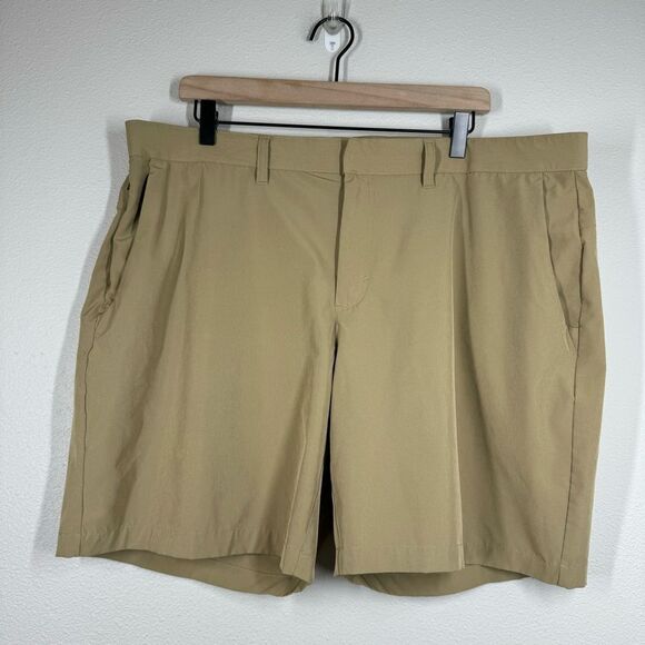 Fabletics The Only Tech Shorts Khaki Tan Flat Front Golf Stretch Mens Size 40 - Picture 1 of 4